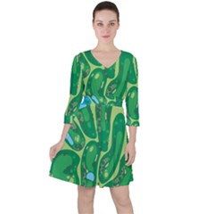 Golf Course Par Golf Course Green Quarter Sleeve Ruffle Waist Dress by Cemarart