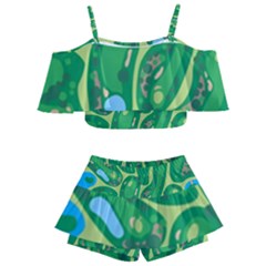 Golf Course Par Golf Course Green Kids  Off Shoulder Skirt Bikini by Cemarart