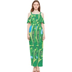 Golf Course Par Golf Course Green Draped Sleeveless Chiffon Jumpsuit by Cemarart