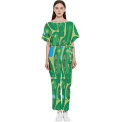 Golf Course Par Golf Course Green Batwing Lightweight Chiffon Jumpsuit by Cemarart