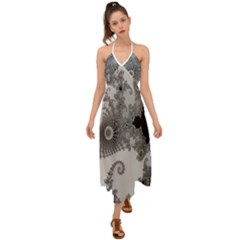 Males Mandelbrot Abstract Almond Bread Halter Tie Back Dress  by Cemarart