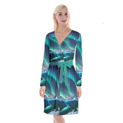 Zig Zag Waves Lines Geometric Long Sleeve Velvet Front Wrap Dress by Ndabl3x