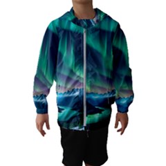 Aurora Borealis Kids  Hooded Windbreaker by Ndabl3x