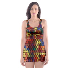 Hexagon Honeycomb Pattern Design Skater Dress Swimsuit by Ndabl3x