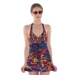 Hexagon Honeycomb Pattern Design Halter Dress Swimsuit  by Ndabl3x