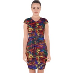 Hexagon Honeycomb Pattern Design Capsleeve Drawstring Dress  by Ndabl3x