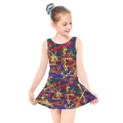 Hexagon Honeycomb Pattern Design Kids  Skater Dress Swimsuit by Ndabl3x