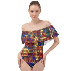 Hexagon Honeycomb Pattern Design Off Shoulder Velour Bodysuit  by Ndabl3x