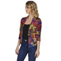 Hexagon Honeycomb Pattern Design Women s Draped Front 3/4 Sleeve Shawl Collar Jacket View2