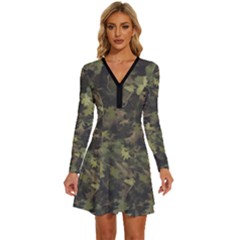 Flowers Pattern Flora Long Sleeve Deep V Mini Dress  by Ndabl3x