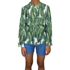 Green Banana Leaves Kids  Long Sleeve Swimwear by goljakoff