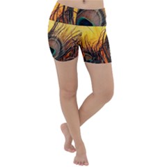 City Light Sky Landmark Painting Lightweight Velour Yoga Shorts by Cemarart