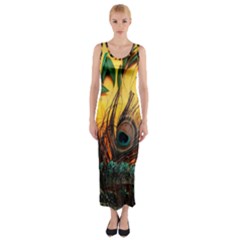 Oceans Stunning Painting Sunset Scenery Wave Paradise Beache Mountains Fitted Maxi Dress by Cemarart