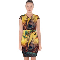 City Lights Sky Landmark Painting Capsleeve Drawstring Dress  by Cemarart