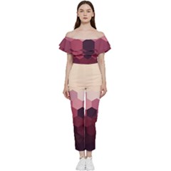 Hexagon Valentine Valentines Bardot Ruffle Jumpsuit by Grandong