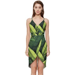 Banana Leaves Pattern Wrap Frill Dress by goljakoff