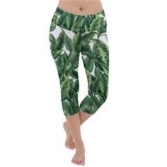 Tropical Leaves Lightweight Velour Capri Yoga Leggings by goljakoff