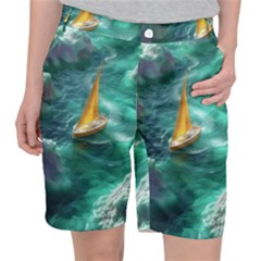 Silk Waves Abstract Women s Pocket Shorts by Cemarart