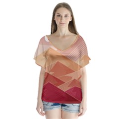 Mountains Sunset Landscape Nature V-neck Flutter Sleeve Top by Cemarart