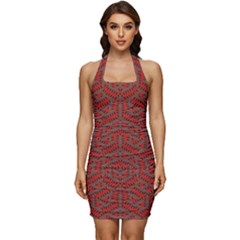 Hexagon Motif Geometric Tribal Style Pattern Sleeveless Wide Square Neckline Ruched Bodycon Dress by dflcprintsclothing