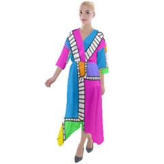 Shapes Texture Colorful Cartoon Quarter Sleeve Wrap Front Maxi Dress by Cemarart