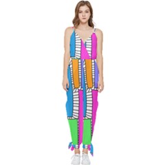 Shapes Texture Colorful Cartoon Sleeveless Tie Ankle Chiffon Jumpsuit by Cemarart