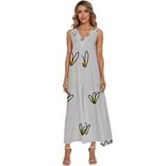 Pattern Leaves Daisies Print V-neck Sleeveless Loose Fit Overalls by Cemarart