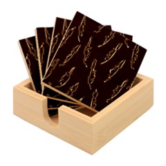 Feather Leaf Pattern Print Bamboo Coaster Set by Cemarart