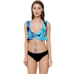 Mint Background Swirl Blue Black Low Cut Ruffle Edge Bikini Top by Cemarart