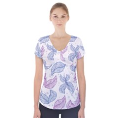 Leaves Line Art Background Short Sleeve Front Detail Top by Cemarart