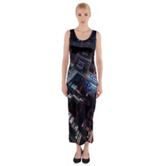 Fractal Cube 3d Art Nightmare Abstract Fitted Maxi Dress by Cemarart