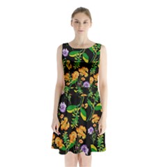 Flowers Pattern Art Floral Texture Sleeveless Waist Tie Chiffon Dress by Cemarart