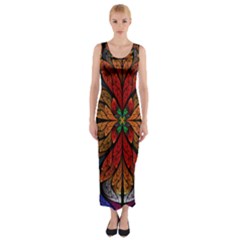 Fractal Floral Flora Ring Colorful Neon Art Fitted Maxi Dress by Cemarart