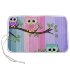 Owls Family Stripe Tree Pen Storage Case (l) by Bedest