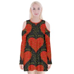 Love Hearts Pattern Style Velvet Long Sleeve Shoulder Cutout Dress by Grandong