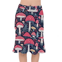 Mushrooms Psychedelic Short Mermaid Skirt by Grandong