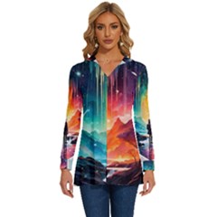 Starry Night Wanderlust: A Whimsical Adventure Long Sleeve Drawstring Hooded Top by stine1