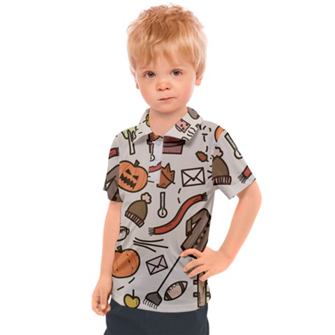 Halloween Doodle Autumn Pumpkin Kids  Polo T-shirt by Bedest