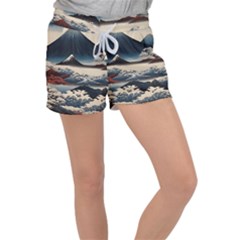 Hokusai Moutains Japan Women s Velour Lounge Shorts by Bedest