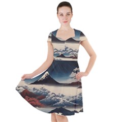 Hokusai Moutains Japan Cap Sleeve Midi Dress by Bedest