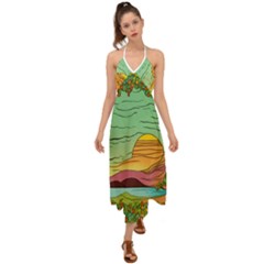 Painting Colors Box Green Halter Tie Back Dress  by Bedest