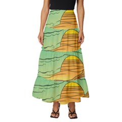 Painting Colors Box Green Tiered Ruffle Maxi Skirt by Bedest