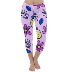 Flowers Petals Pineapples Fruit Capri Winter Leggings  by Maspions