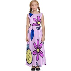 Flowers Petals Pineapples Fruit Kids  Satin Sleeveless Maxi Dress by Maspions