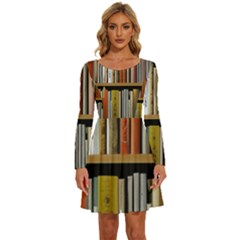 Book Nook Books Bookshelves Comfortable Cozy Literature Library Study Reading Reader Reading Nook Ro Long Sleeve Wide Neck Velvet Dress by Maspions