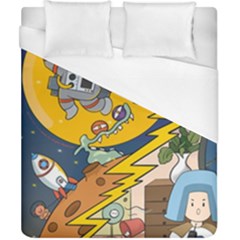 Astronaut Moon Monsters Spaceship Universe Space Cosmos Duvet Cover (california King Size) by Maspions