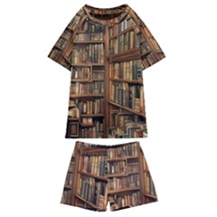 Room Interior Library Books Bookshelves Reading Literature Study Fiction Old Manor Book Nook Reading Kids  Swim T-shirt And Shorts Set by Grandong