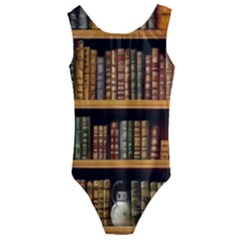 Room Interior Library Books Bookshelves Reading Literature Study Fiction Old Manor Book Nook Reading Kids  Cut-out Back One Piece Swimsuit by Grandong