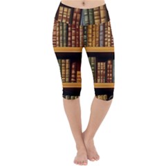 Room Interior Library Books Bookshelves Reading Literature Study Fiction Old Manor Book Nook Reading Lightweight Velour Cropped Yoga Leggings by Grandong