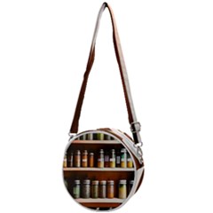 Alcohol Apothecary Book Cover Booze Bottles Gothic Magic Medicine Oils Ornate Pharmacy Crossbody Circle Bag by Grandong